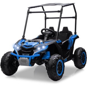24V Kids Ride On UTV, 2 Seater 4WD Electric Truck with Sun Shade, Remote Control, Led Lights, 4 Shock Absorbers,3 Speeds,Horn - 1 of 4