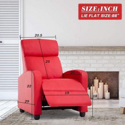 Red Faux Leather Recliner with Wood Frame