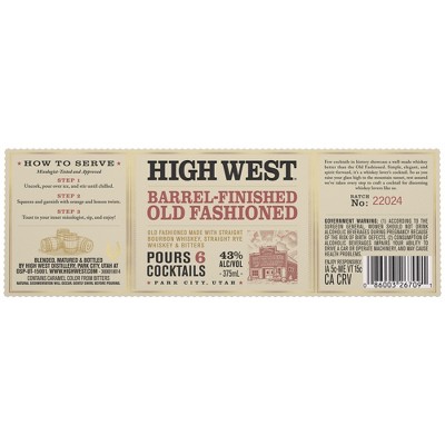 High West Old Fashioned Barrel Finished Whiskey Premixed Cocktail - 375ml Bottle