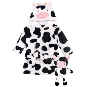 Hudson Baby Plush Bathrobe and Toy Set, Cow, One Size - 1 of 3