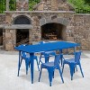 Emma and Oliver Commercial Grade Rectangular Blue Metal Indoor-Outdoor Table Set-4 Arm Chairs - 2 of 4