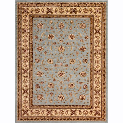 Light Blue and Cream Synthetic 9' x 12' Traditional Area Rug