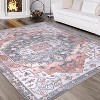 Red Floral Print Rug, Low Pile Indoor Carpet with Non-Slip Backing, Washable & Stain Resistant for Kitchen, Entryway, Living Room - 2 of 4