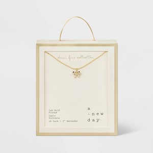 Cubic Zirconia 14k Gold Plated Pave Necklace with Extender - A New Day™ - 1 of 4