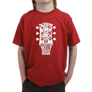 LA Pop Art Boy's Word Art T-shirt - Guitar Head Music Genres - 1 of 4