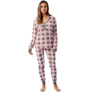 #followme Buffalo Plaid 2 Piece Thermal Pajama Set for Women -Jogger Winter Christmas PJs - 1 of 3