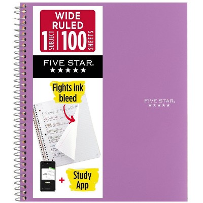 Five Star 8"x10.5" 1 Subject Wide Ruled Notebook Amethyst Purple 100 Pages