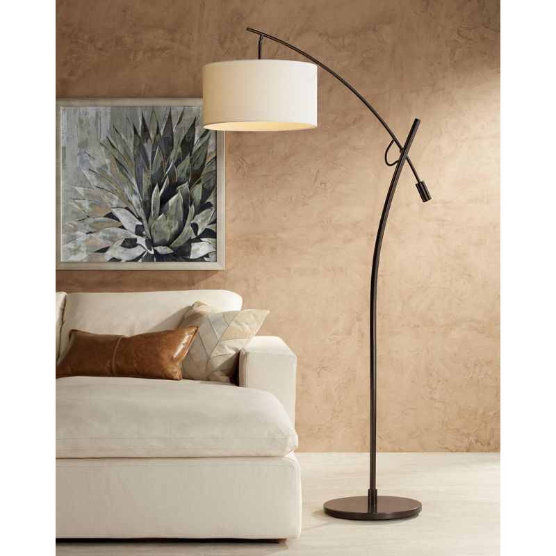 Possini Euro Design Raymond Modern Arc Floor Lamp 69" Tall Bronze Adjustable Boom Arm Off White Linen Drum Shade for Living Room Reading Bedroom Home, 2 of 10