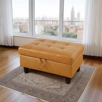 DOMETOUR Turmeric Semi PU Synthetic Leather Storage Ottoman - Modern Upholstered Ottoman