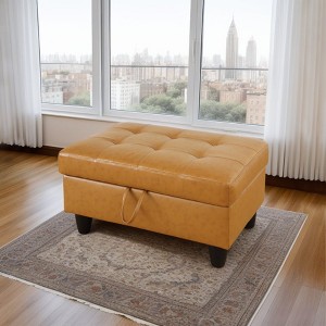 DOMETOUR Turmeric Semi PU Synthetic Leather Storage Ottoman - Modern Upholstered Ottoman - 1 of 4