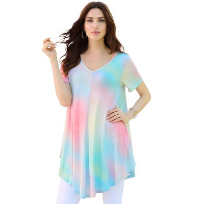 Roaman's Women's Plus Size Ultra Drape V Neck Swing Tunic