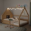 TIRAMISUBEST Full Size Wood House Bed with Window and Fence, Unique Platform Bed Kids' Floor Bed Frame with LED Light - 2 of 4