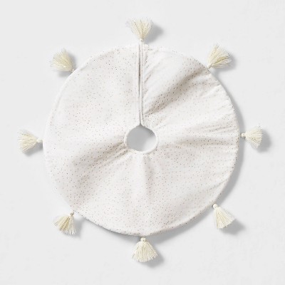 Mini 18" Linen with Metallic Tassels Christmas Tree Skirt Cream - Wondershop™