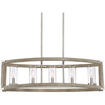 Possini Euro Design Wood Brushed Nickel Linear Pendant Chandelier 32 3/4" Wide Modern 5-Light Fixture Kitchen Island Dining Room