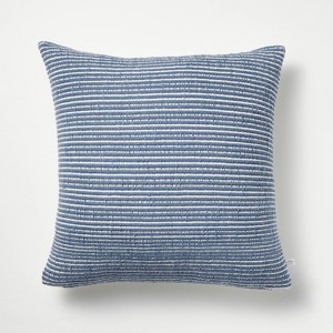18"x18" Textured Narrow Stripes Square Throw Pillow Blue/Cream - Hearth & Hand™ with Magnolia: Cotton Dobby, Indoor Use - 1 of 4