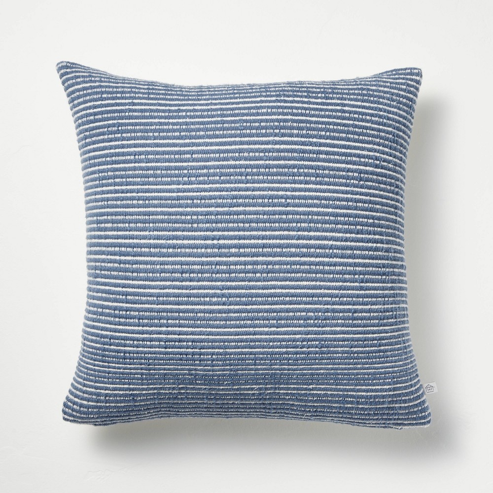 Photos - Pillow 18"x18" Textured Narrow Stripes Square Throw  Blue/Cream - Hearth &
