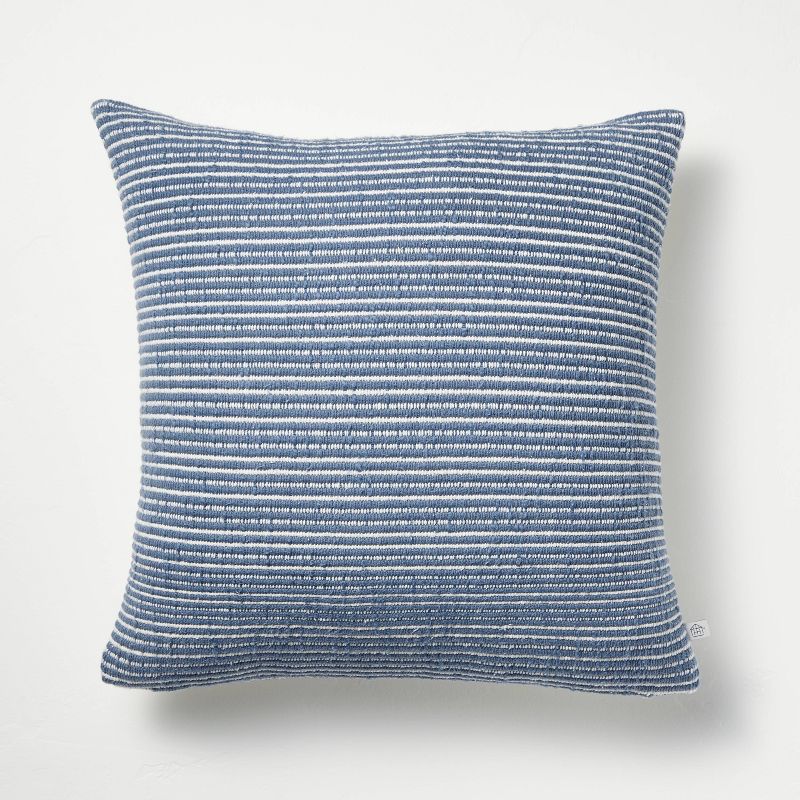 18&#34;x18&#34; Textured Narrow Stripes Square Throw Pillow Blue/Cream - Hearth &#38; Hand&#8482; with Magnolia, 1 of 9
