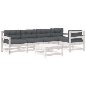 vidaXL Patio Lounge Set with Cushions Outdoor Furniture Set 6 Piece Solid Wood - White Pine - 1 of 4