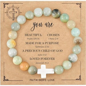 Cross Beaded Bracelets for Women, Inspirational Natural Heart Religious Bracelets for Women - 1 of 4