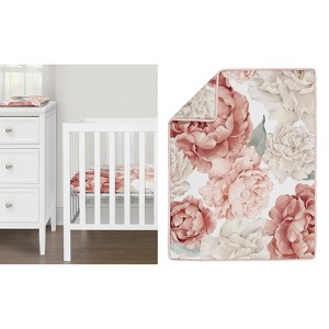 Sweet Jojo Designs Girl Baby Mini Crib Bedding Set - Peony Floral Garden Pink and Ivory 3pc - 1 of 4
