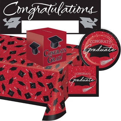 Creative Converting Graduate School Spirit Red Tableware and Decor Kit 18ct