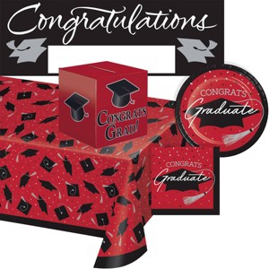 Creative Converting Graduate School Spirit Red Tableware and Decor Kit 18ct - 1 of 4