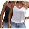 Ekouaer Women's Lace Silk Satin Pajama Tank Tops V Neck Camisole Soft Spaghetti Strap Tops Loose Sleepwear - 4 of 4