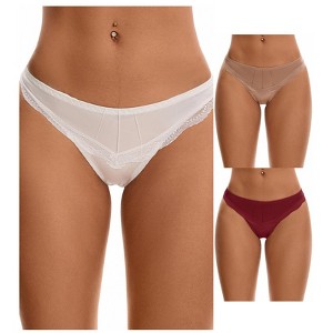 INSPIRE CHIC Women's Satin Silky Hipster Low Waisted Lace Trimmed Briefs 3 Packs - 1 of 4