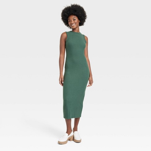 Women's Rib Knit Midi Dress - Universal Thread™ Green Xl : Target