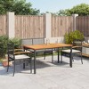 vidaXL Patio Dining Set - Outdoor Garden/Picnic Furniture, 4 Piece, Poly Rattan, Black Acacia Wood Table Top, Cushioned Bench and Chairs - 2 of 4