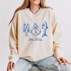 Simply Sage Market Sea La Vie 3 Across Lightweight Garment Dyed Sweatshirt - S - Ivory - 1 of 4