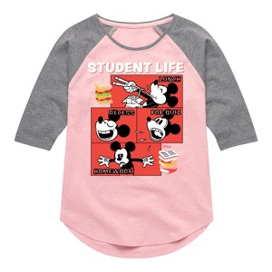 Girls' - Disney - Student Life Shirt Tail Raglan Graphic T-shirt - 1 of 4