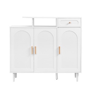 Vynxaria Elegant Shoe Cabinet with Arched Doors and Drawer - Cream Storage Sideboard with Adjustable Shelves for Entryway and Living Room,White - 1 of 4