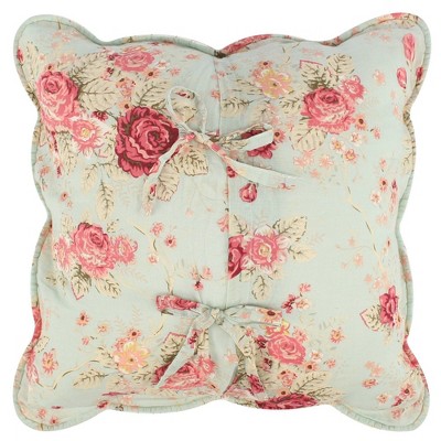 Antique Rose Blue Floral Cotton Throw Pillow Set