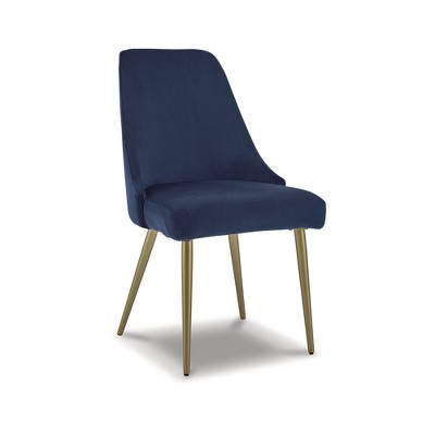 Blue Velvet Upholstered Dining Chair with Gold Metal Legs, Set of 2