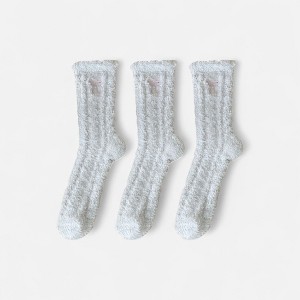 Anna-Kaci Women's 3-Pack Fuzzy Crew Socks with Embroidered Bow Detail and Soft Plush Texture - 1 of 4