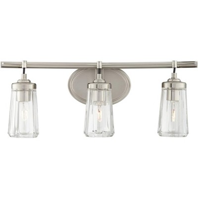Brushed Nickel 24" Cylinder 3-Light Vanity Fixture with Clear Glass