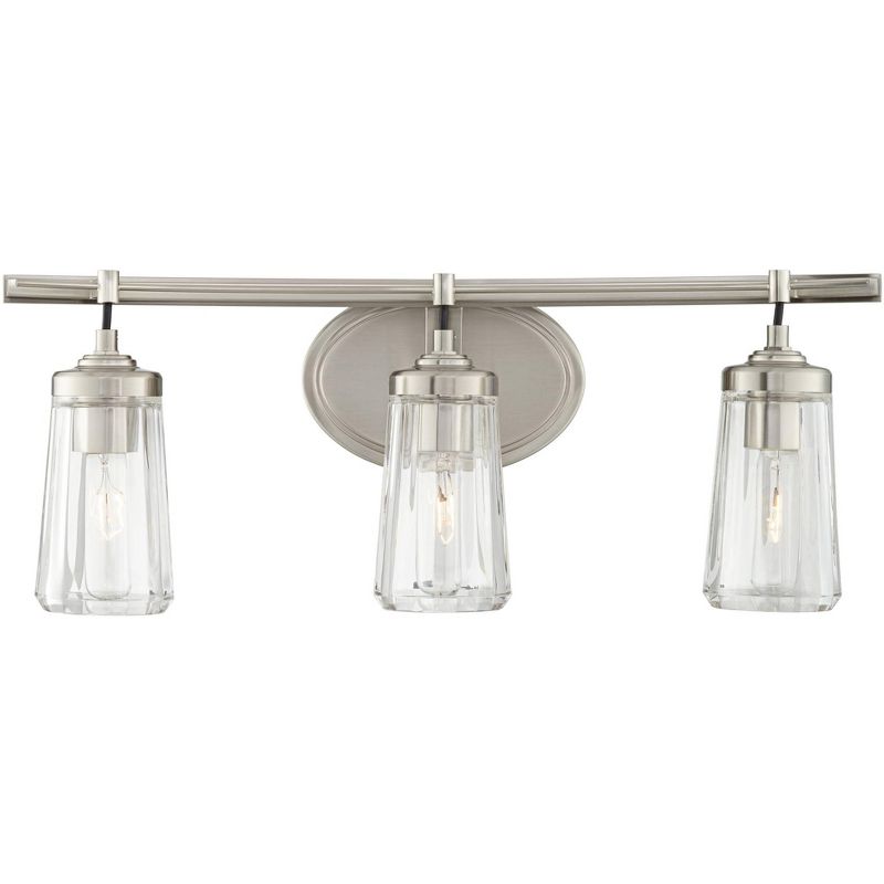 Minka Lavery Industrial Wall Light Brushed Nickel Hardwired 24" 3-Light Fixture Clear Tapered Glass for Bathroom Living Room, 4 of 7
