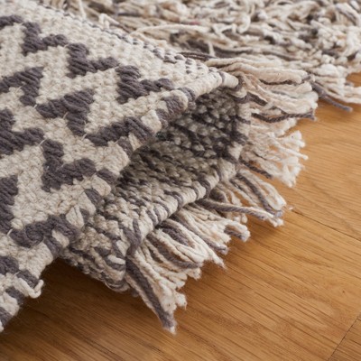Ivory and Beige Striped Wool Cotton Runner Rug
