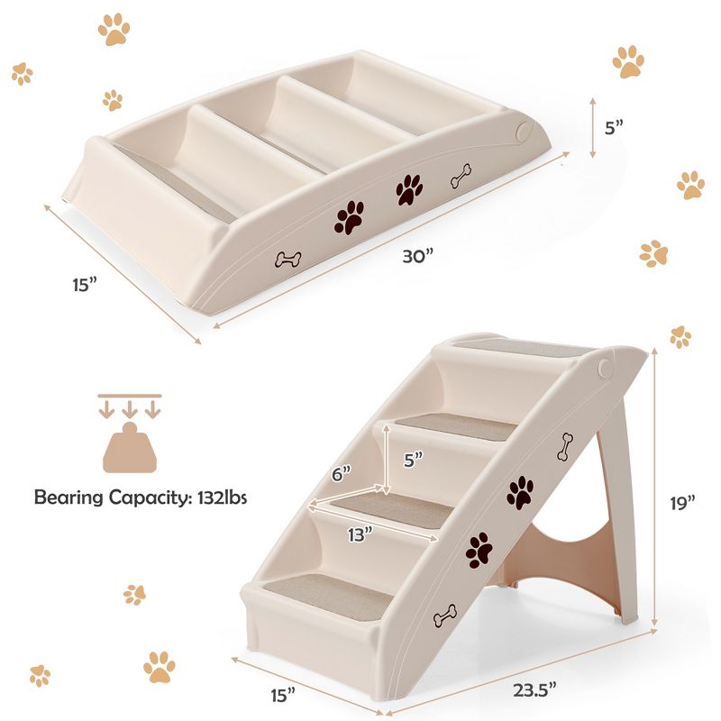 Costway Folding Plastic Pet Stairs 4 Step Ladder for Small Dog & Cats, 3 of 11