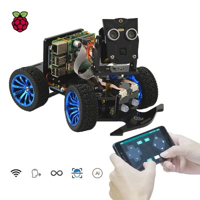 Adeept Mars Rover PiCar-B Smart Robot Car Kit for Raspberry Pi 4/3 Model B+/B/2B, Ultrasonic Sensor, OpenCV Tracking, and Video Transmission, Black