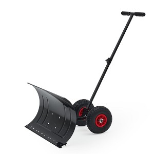 Snow Pusher Shovel for Driveway with Wheels, Heavy Duty Push Snow Plow Shovel, Wheeled Rolling Snow Shovels, Adjustable Angle & Height Handle - 1 of 4