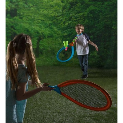 HearthSong - LED Light-Up Badminton Set with Rackets & Birdie for Kids Outdoor Play