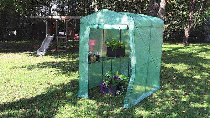 Sunnydaze Outdoor Portable Growing Rack Petite Deluxe Mini Walk-In Greenhouse with Roll-Up Door - 1 Shelf - Green, 2 of 15, play video