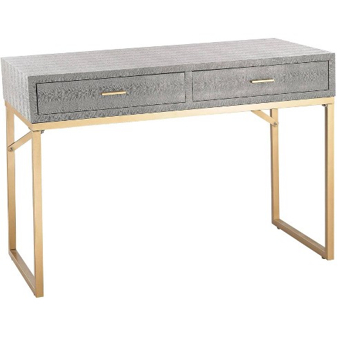 47 Modern Rectangular White Writing Desk with Gold Metal Base Wooden Home Office Desk with Drawer