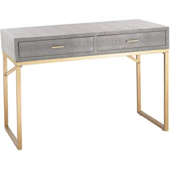 55 Downing Street Sands Point Modern Metal Rectangular Desk 42" x 21" with 2-Drawer Gold Gray Wood Tabletop for Living Room Bedroom Bedside Entryway