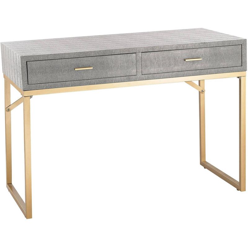 55 Downing Street Sands Point Modern Metal Rectangular Desk 42" x 21" with 2-Drawer Gold Gray Wood Tabletop for Living Room Bedroom Bedside Entryway, 1 of 8
