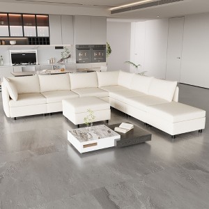 NicBex Modular 129" L Shape Sectional Sofa Sleeper Couch Set with Storage Space for Living Room - 1 of 4