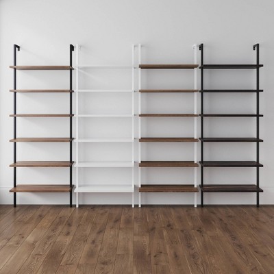 Theo Matte Black 6-Shelf Wood Ladder Bookcase