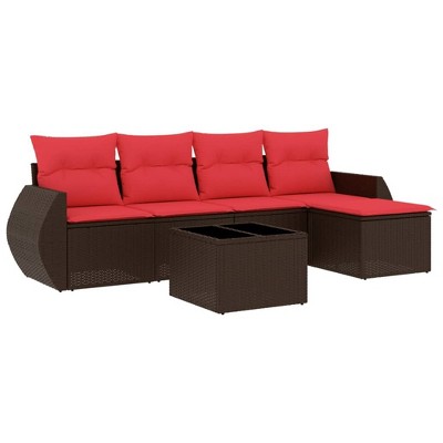 vidaXL 6 Piece Patio Sofa Set with Cushions Brown Poly Rattan
